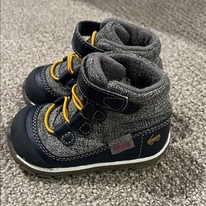 See Kai Run Kids Boots - Gray and Navy with Yellow Accents size 5